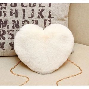 Faux Fur white fuzzy heart shaped purse cream